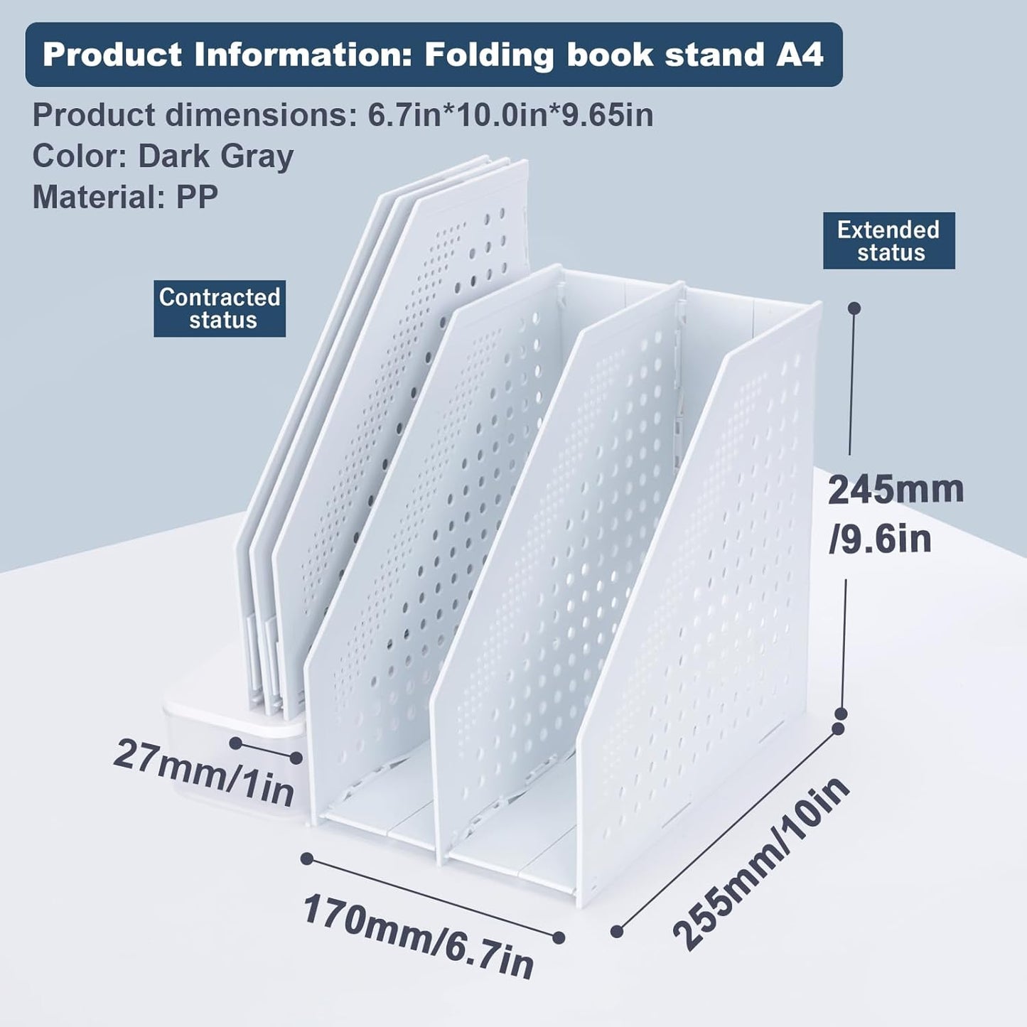 FRETONBA Collapsible Magazine File Holder with 2 Vertical Compartments Foldable Binder Holder for Desk Binder Storage Organizer Plastic Magazine Holders for Shelf, Dark Gray