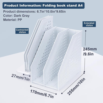 FRETONBA Collapsible Magazine File Holder with 2 Vertical Compartments Foldable Binder Holder for Desk Binder Storage Organizer Plastic Magazine Holders for Shelf, Dark Gray
