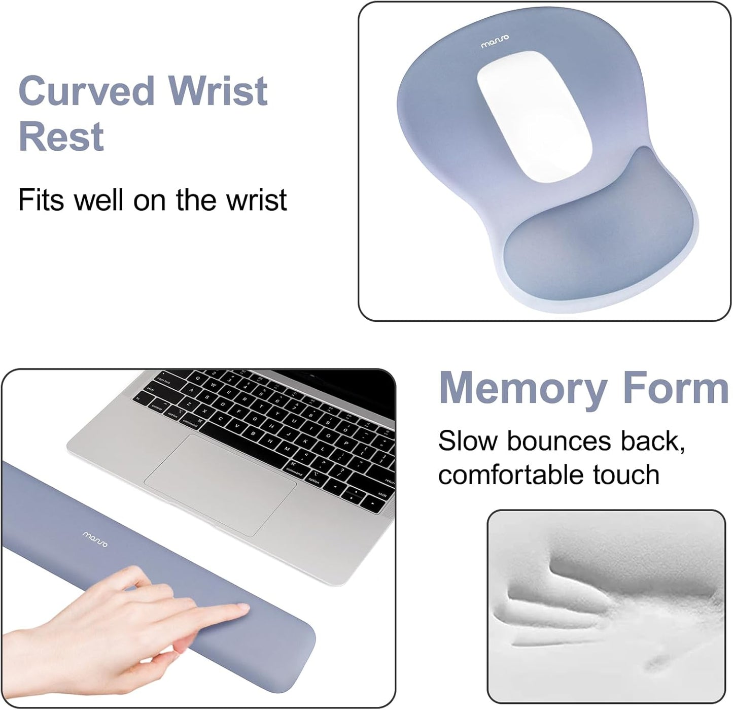 MOSISO Wrist Rest Support for Mouse Pad&Keyboard Set, Ergonomic Mousepad with Concave Curved Memory Foam, Non-Slip Base Pain Relief Comfortable Rectangular Easy Typing Pad for Home/Office, Brown