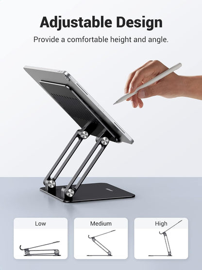 UGREEN Tablet Stand Holder for Desk Dual Rod Support Aluminum Tablet Holder Adjustable Multi-Angle Home Office Accessories Compatible with iPad Pro 13 12 11 10.5 Air Mini 5 4 3 2 Phone E-Reader Silver