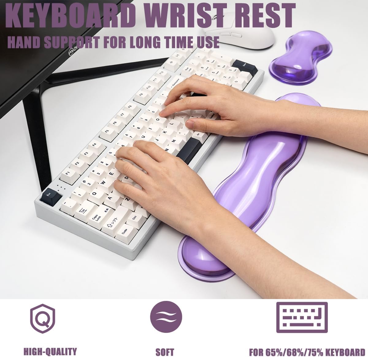 Clear Gel Wrist Rest for Keyboard and Mouse, Green Silicone Mouse Wrist Rest Set, Cute Ergonomic Wrist Rest for Keyboard 60%/75%(Green)