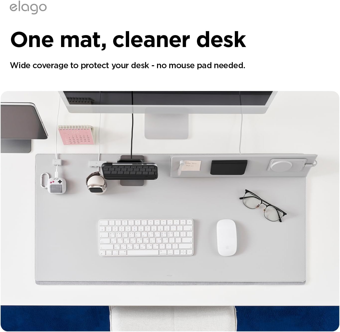 elago Smart Magnetic Desk Mat Compatible with All Magnetic Products -Paper Protector, Mouse Pad, Laptop, Non-Slip Top, Premium Waterproof Writing Pad for Office and Home (Stone [Large]
