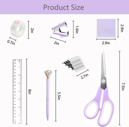 suniya Office Supplies,Gold Desk Accessories,with Stapler,Tape Dispenser,Pen Holder,Scissors,Phone Stand,Staple Remover,Ballpoint Pen,Clear Tape, Staples,Ruler,Clips,Best Gift for Business or Boss