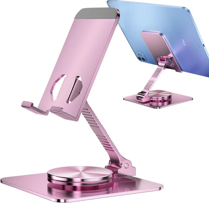360 Rotatable Foldable Phone Stand for Desk,Fully Adjustable Desktop Phone Holder Cradle Dock Compatible with iPhone 17 16 15 14 13 12 11 Pro Max,Tablets,All Phones(Pink)