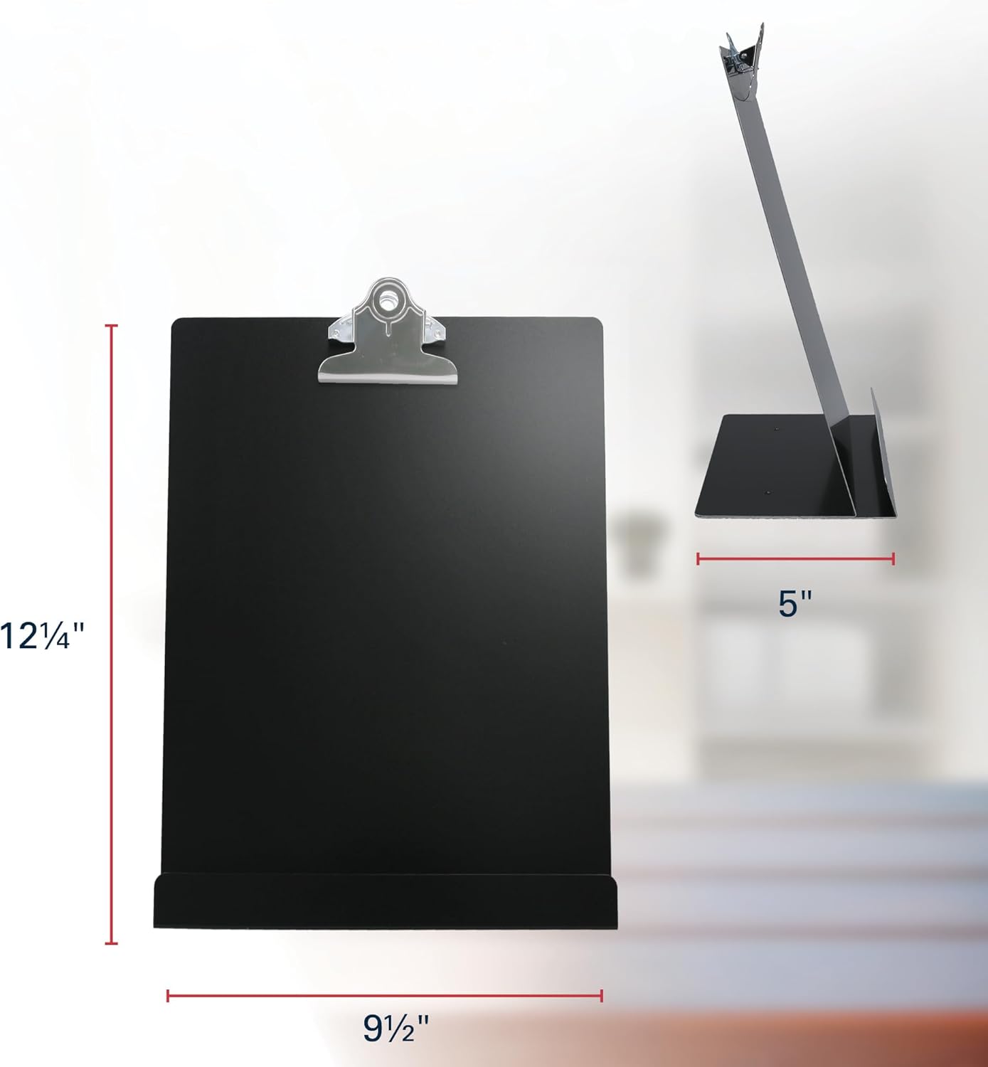 Saunders Free Standing Clipboard & Tablet Stand - Durable Black Recycled Aluminum Desktop Document Holder for Office, Teachers & Students - 1" Clip Holds 8.5x11 Letter Size Sheets, Lightweight