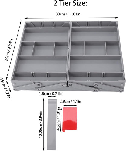 Pomya Multi Tier Drawer Organizer, Foldable Expandable Desk Storage Organizer Tray Bins with Compartments Storage Trays, Adjustable Double Row Organizer Trays for Make Up, Jewelry (2