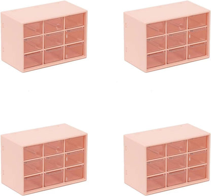 Feadily 4PCS Small Drawer Organizer for Desk, Desktop Drawer Organizer with 9 Clear Drawers, Plastic Desktop Storage Drawers 7.1 Inch x 3 .9 Inch x 4.7 Inch, White