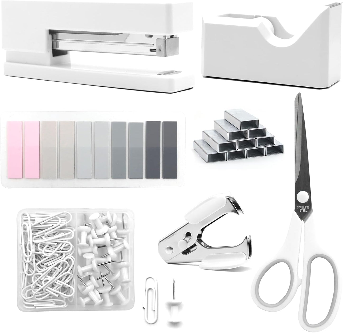 Gold Office Supplies,UPIHO Gold Desk Accessories,Stapler and Tape Dispenser Set with Large Stapler,Tape Dispenser, Staple Remover, Staples, Clips,Scissor,Pen and Sticky Notes,Gifts for Office Clerks