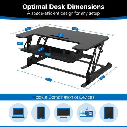 Mount-It! Standing Desk Converter, Compact 25" Sit Stand Desk Riser with Gas Spring Lift, Adjustable Height Desktop Riser for Laptop, Monitor, and Keyboard, Small Home Office Desk Converter