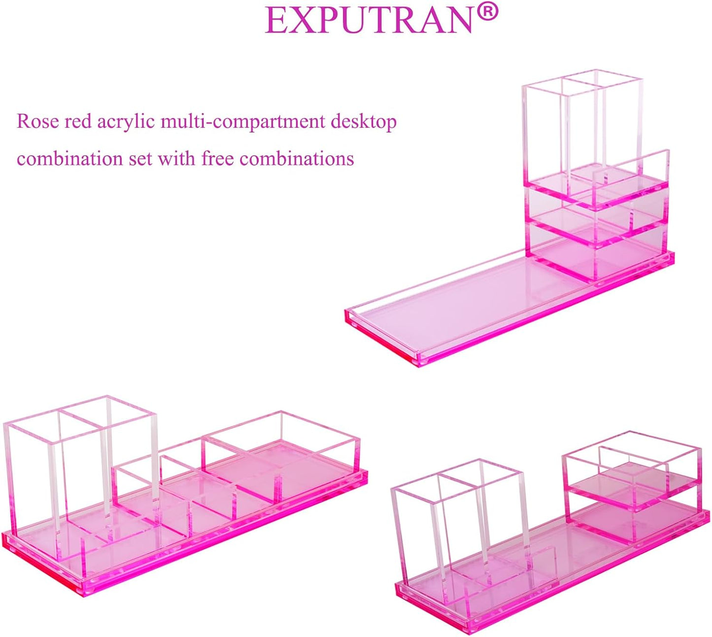 Clear Acrylic Desk Organizer 4-Piece Desk Kit + Free Complimentary Acrylic Ruler, Desktop Organization for Office or Home