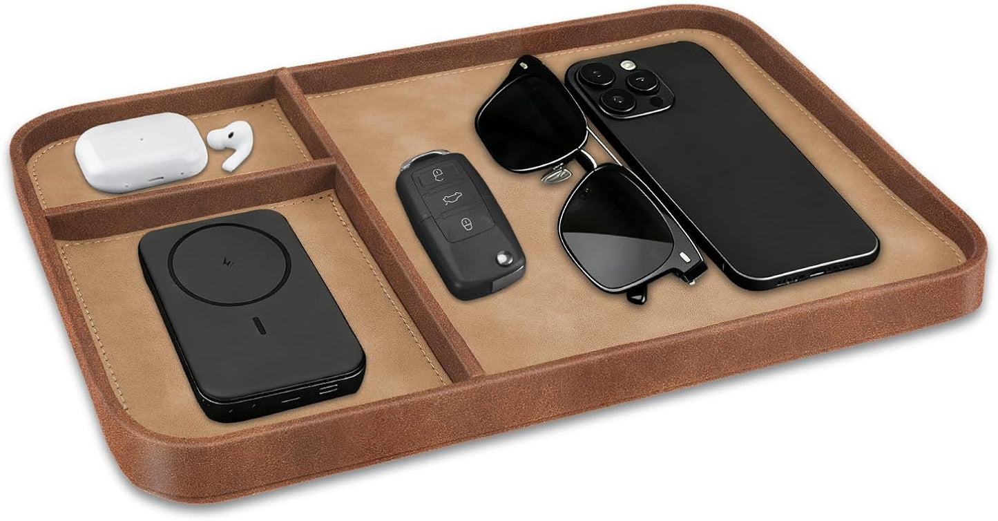 SITHON Valet Tray Trendy Organizer, Premium PU Leather Stylish and Organized Multifunctional Catchall Bedside Vanity Tray Nightstand Caddy Holder for Keys, Watch, Wallet, Jewelry and more (Black)
