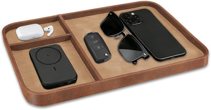SITHON Valet Tray Trendy Organizer, Premium PU Leather Stylish and Organized Multifunctional Catchall Bedside Vanity Tray Nightstand Caddy Holder for Keys, Watch, Wallet, Jewelry and more (Black)
