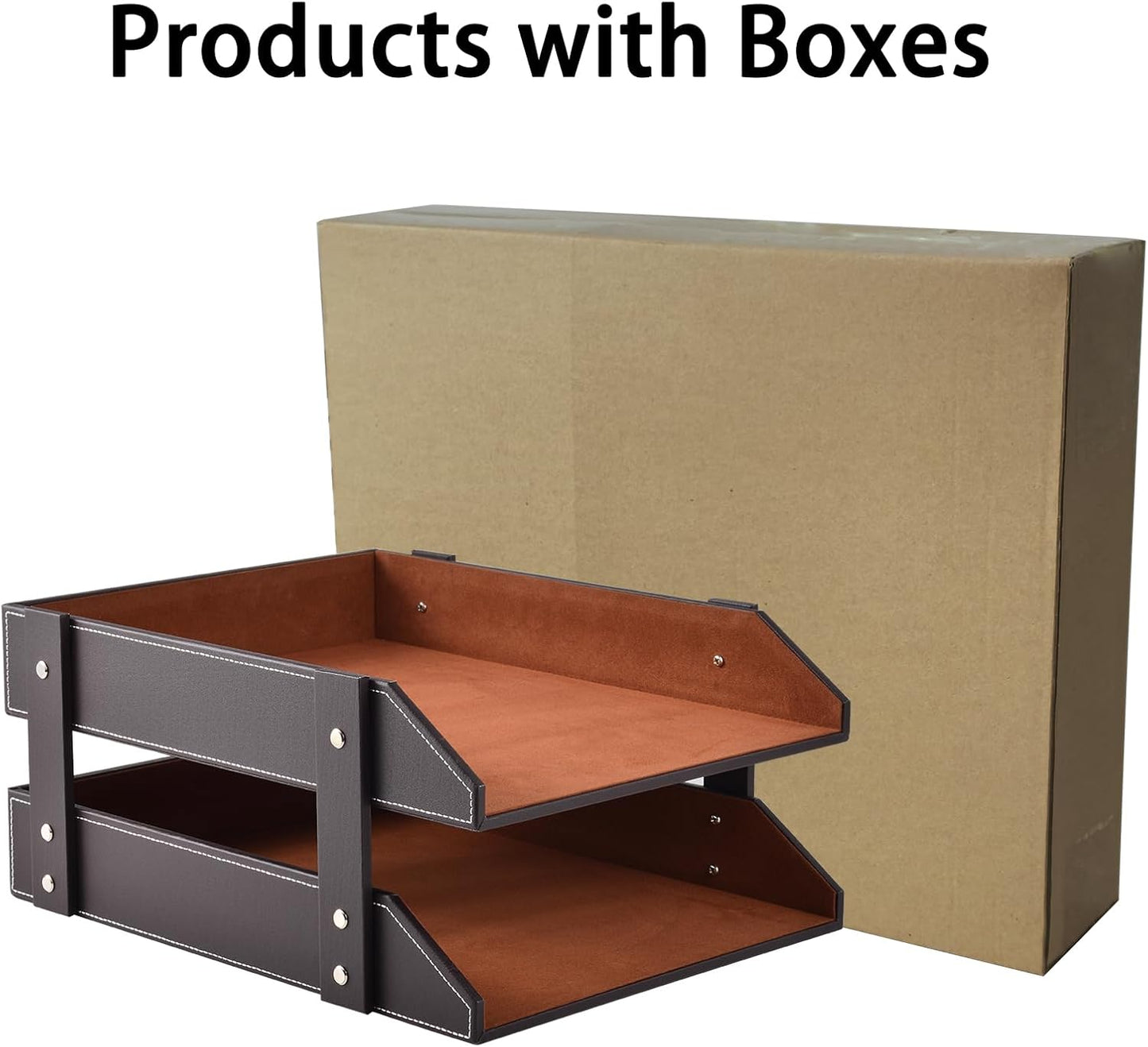 Leather Desk Organizer,2-Tier Stackable Letter Tray Holder,Office Supplies Desktop Storage Box for Document,Stationery,Magazines,Newspapers,Letters and Other Home Office Paper Sundries,Black