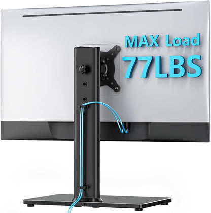 AX WABER Single Monitor Desk Stand Free-Standing Desk Mount Arm Riser for 13 inch to 32 inch Screen Freestanding VESA Mount Base, Adjustable Height, Tilt, Swivel, Rotation, Black AX05TB01
