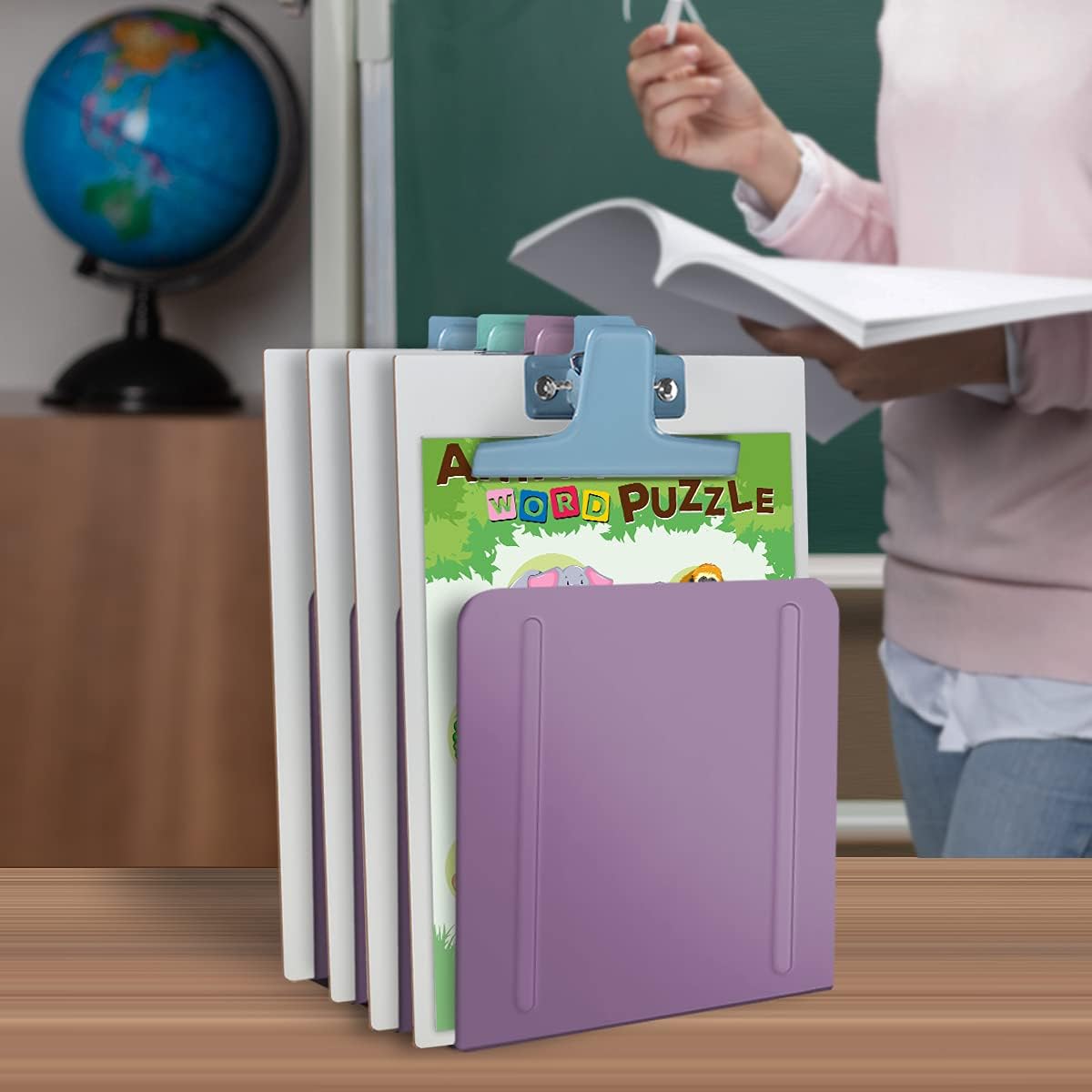 Acrimet 4-Section Vertical Metal File Sorter, Desktop File Organizer for Papers, Folders & Documents, Space-Saving Office Organizer, Purple