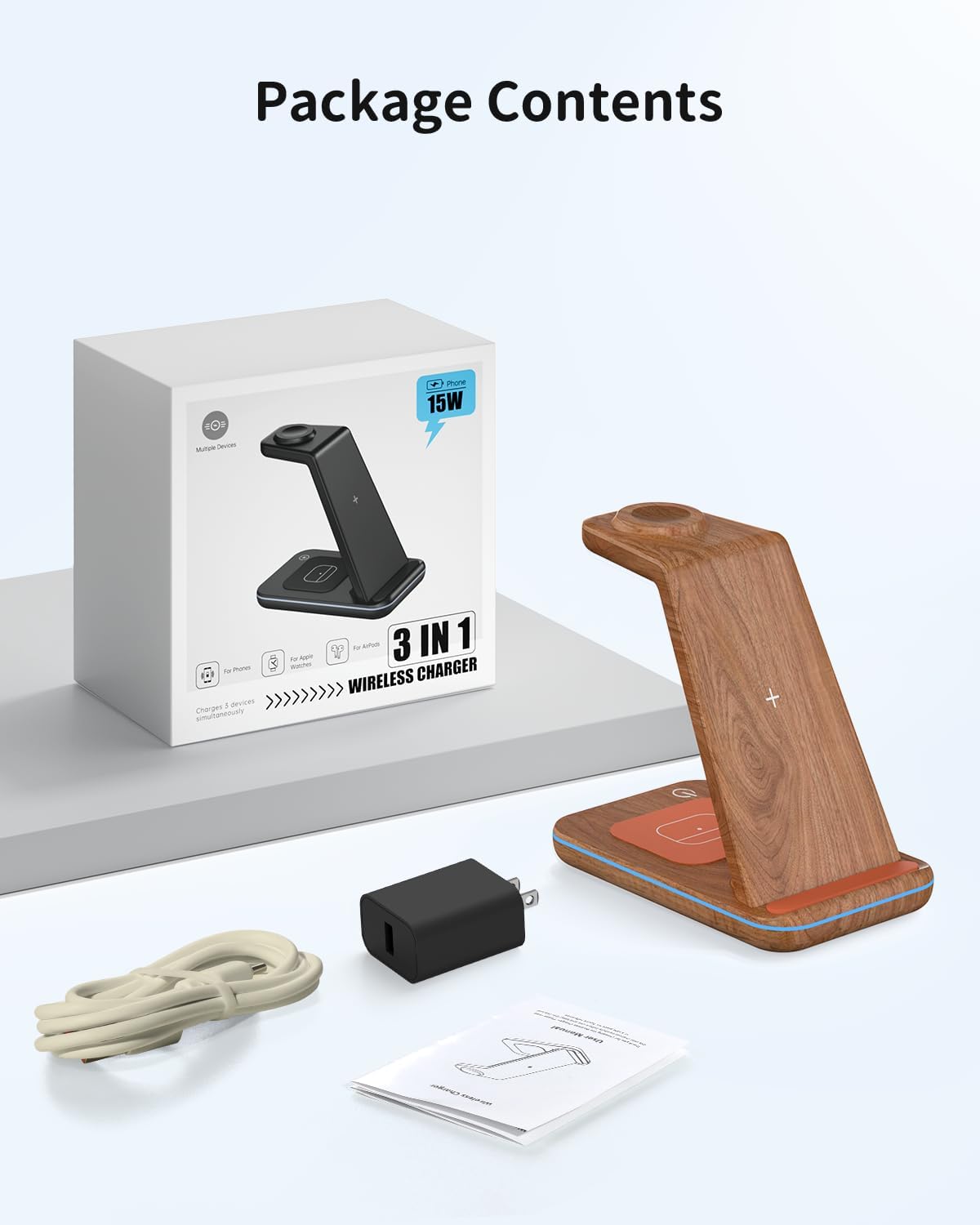 Charging Station for iPhone and Apple Watch: 3 in 1 Wireless Phone Charger Stand for iPhone 17 16 15 14 13 12 11 Pro Max & AirPods, Bedside Nightstand Docking