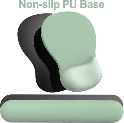 Ergonomic Mouse Pad with Wrist Rest and Keyboard Wrist Rest, Black Mousepad and Wrist Rest for Computer Keyboard, Pain Relief, Non-Slip PU Base, Gel Mouse Pad with Wrist Support for Gaming, Office