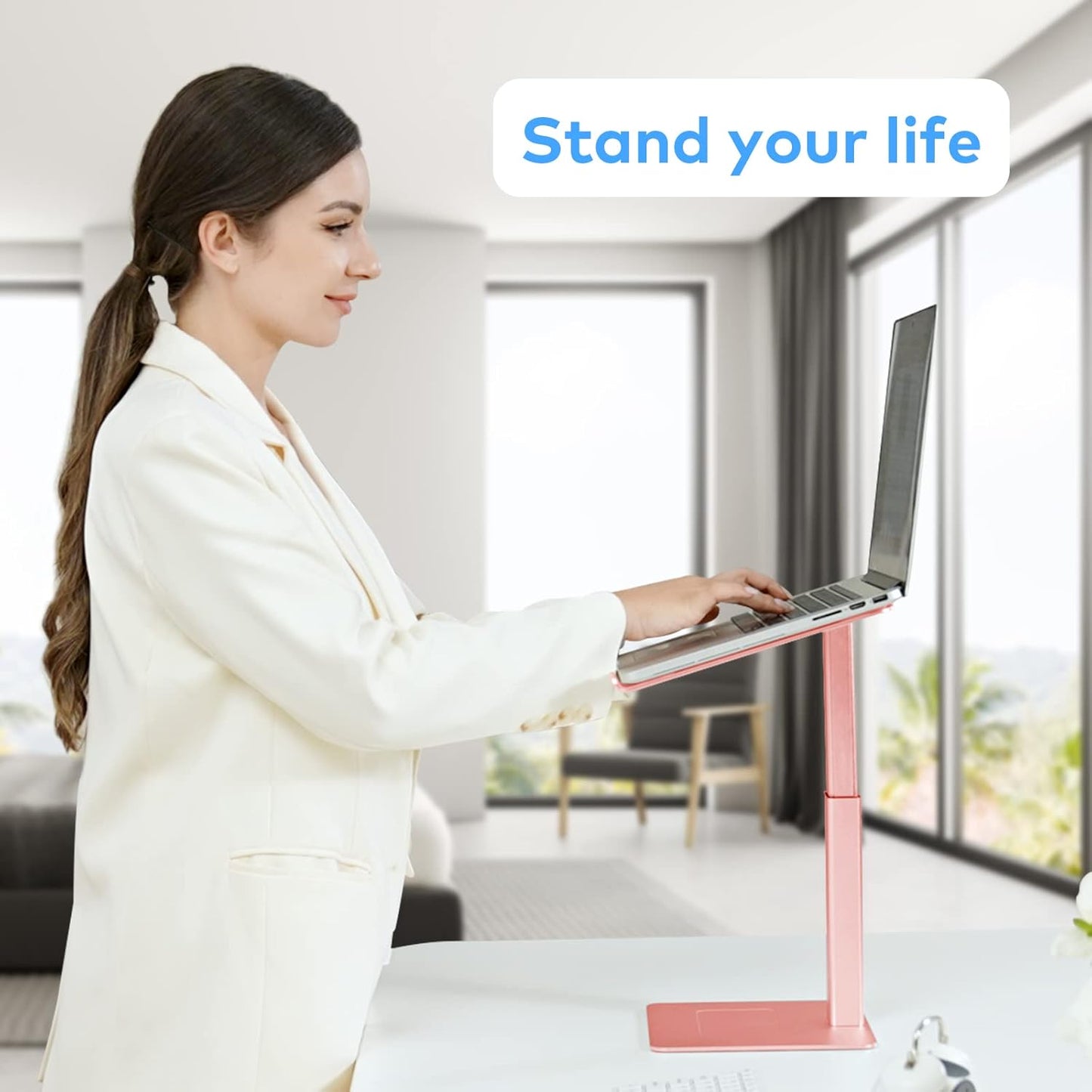 Laptop Stand for Desk, Ergonomic Aluminum Laptop Stand Adjustable Height from 7-15", Sitting and Standing Laptop Riser for 10-17" Notebook