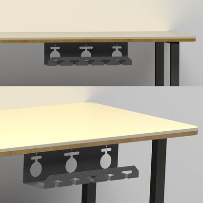 Desk Cable Management, U-Channel Cord Box, Metal Under Cable Management Tray, Office Under Organizers with Hat Racks(White, 2pcs Cord Organizer Box + 2pcs Special Hooks)