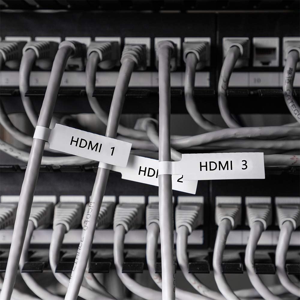 Phomemo D30 Label Maker Tape Cable Wire Label Tape, Black Print on White/Yellow/Red Sticker, 12.5mm x 74mm+35mm (3/8" x2 7/8"+1 3/8) Self-Adhesive Thermal Label Tape, 65-Tape/Roll, 3-Roll