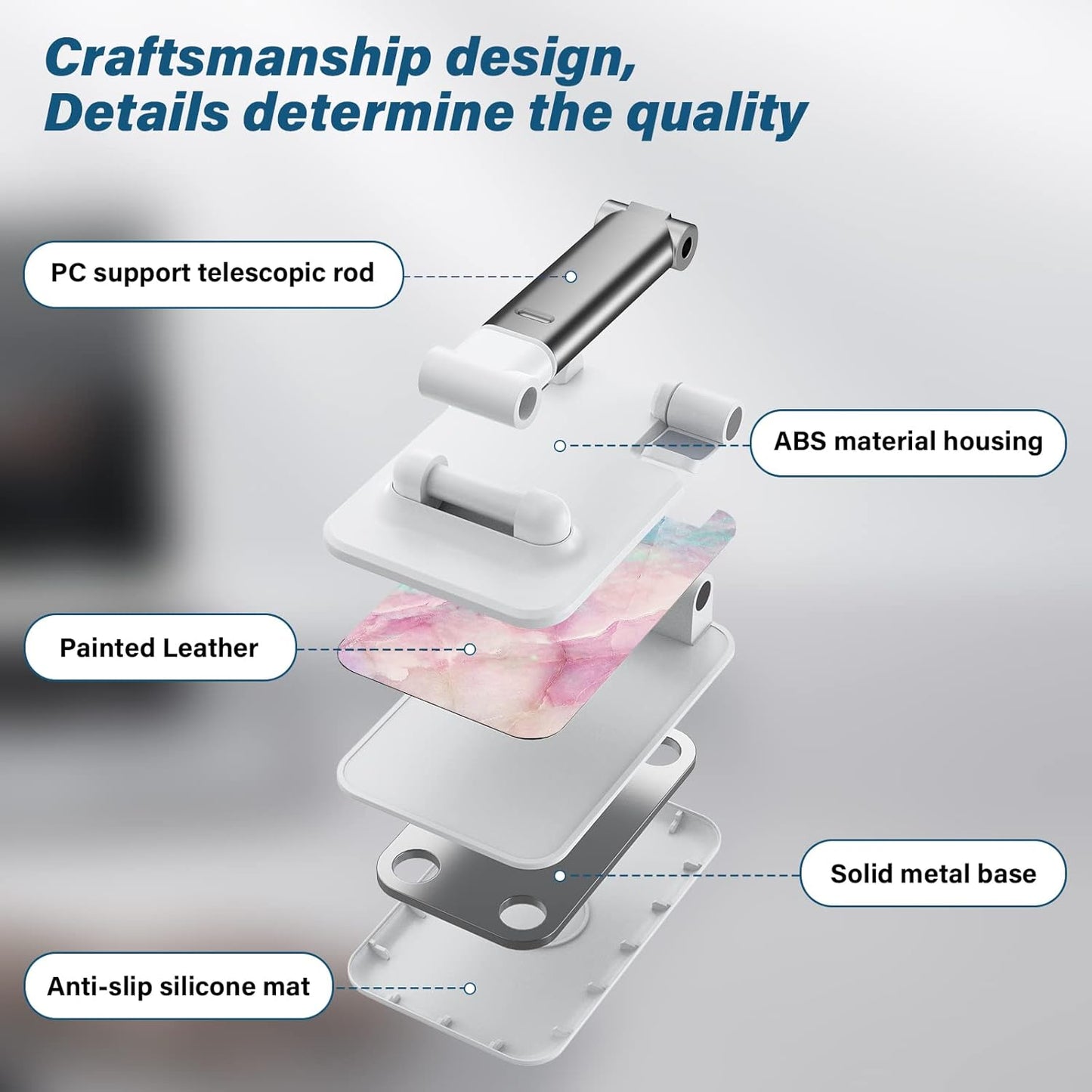 Desk Cell Phone Stand - Adjustable Angle-iPad Holder, Universal Compatible Phone Holder for Desk