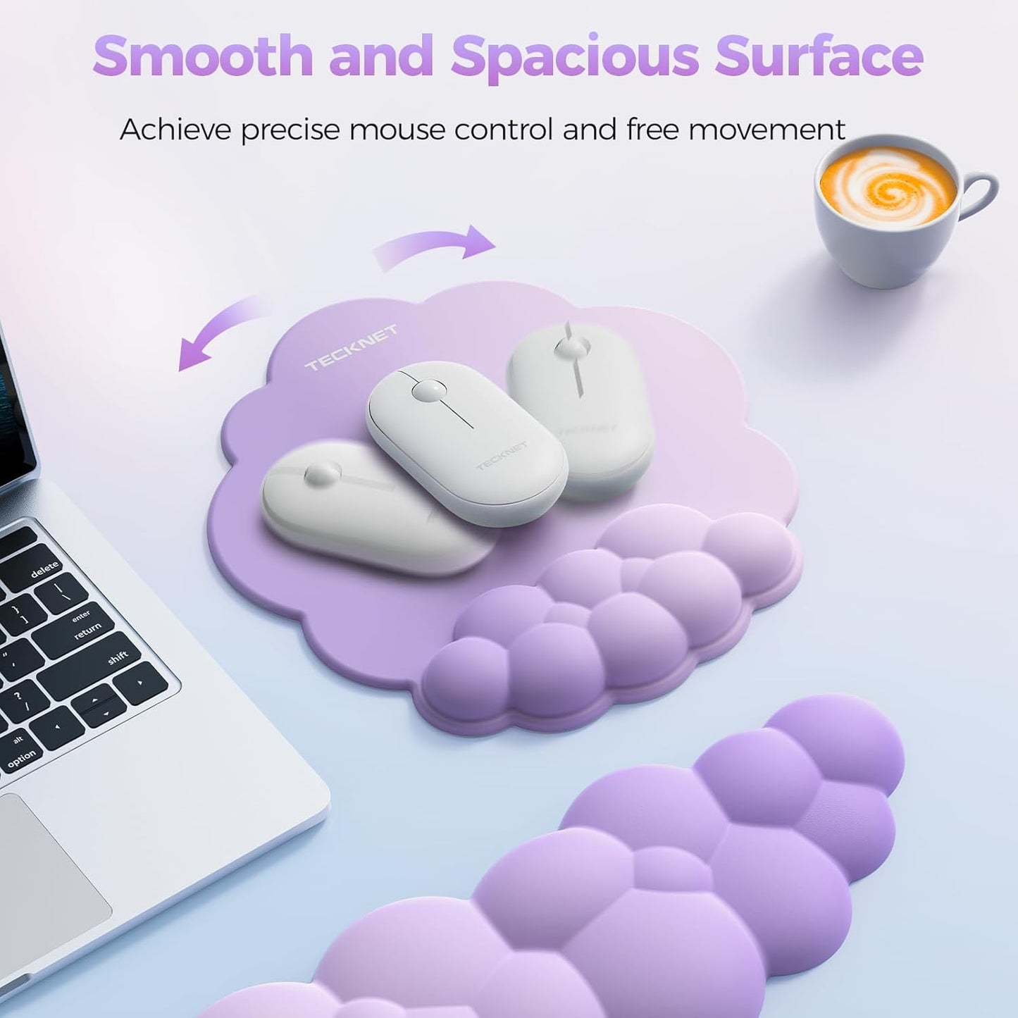 TECKNET Cloud Mouse Pad with Wrist Rest, Ergonomic Cloud Wrist Rest with Non-Slip Base, PU Leather Memory Foam Mouse Pad Wrist Support for Keyboard and Mouse, Pain Relief for Typing, Gaming, White