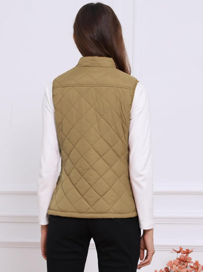 Allegra K Women's Puffer Vest Stand Collar Lightweight Gilet Quilted Zip Vest