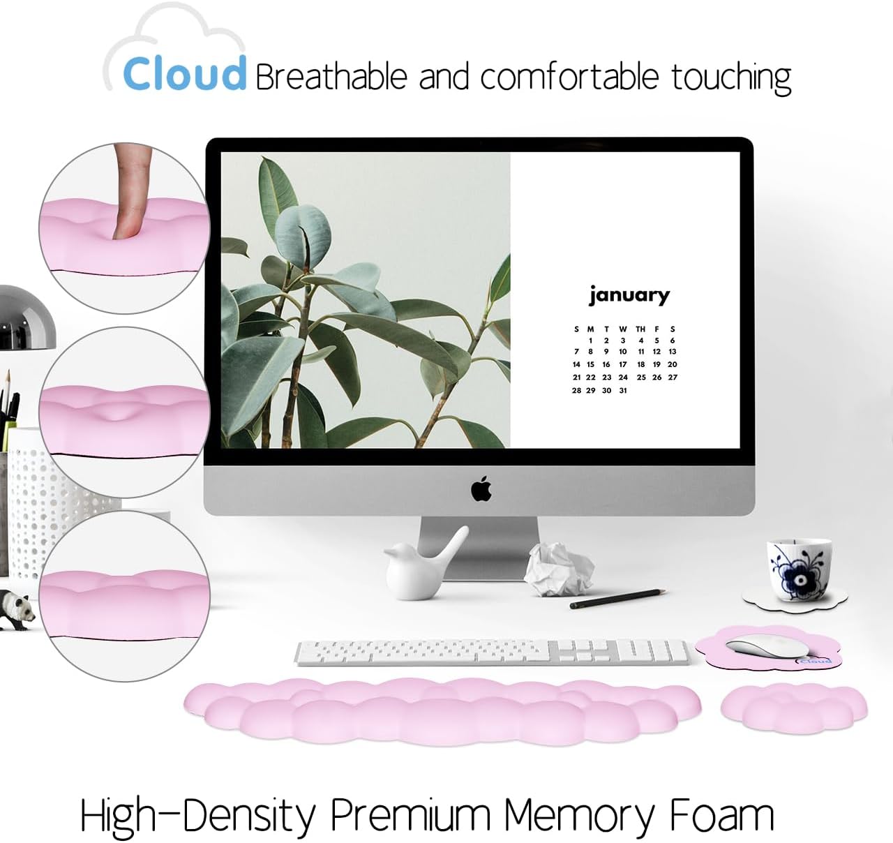Cloud Wrist Rest Keyboard Palm Rest with Non-Slip Base for Computer Gaming Wrist Rest, YAMJUG Cloud Arm Rest Keyboard Wrist Pad Rainbow