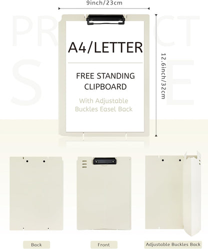 Free Standing Clipboard and Desktop Stand with Adjustable Buckles Easel Back - Foldable Stand and Document Holder for School, Office and Business Use (9.37 x 12.6 inches) (Light Green)