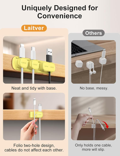 6 Pack Magnetic Cable Clips [1s Open/Lock], Laitver Cord Organizer Holder Strong Adhesive Desk Cable Management- Organize Charging Cords Neatly for Home, Office, Car,Desk, Nightstand