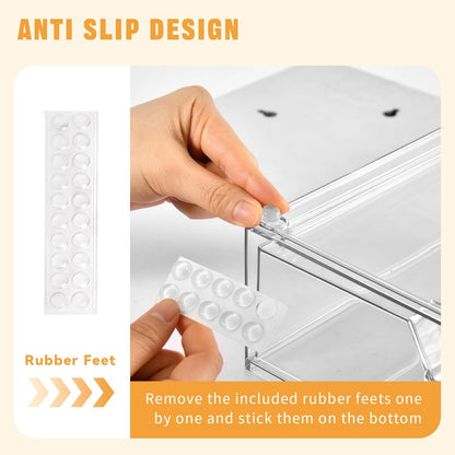Stebopum 6 Pack Stackable Makeup Organizer, 4.4'' Tall Acrylic Bathroom Makeup Organizer and Storage Drawer with Pull-out Handle, Clear Plastic Storage Bins for Vanity,Pantry,Desk,Undersink,Kitchen