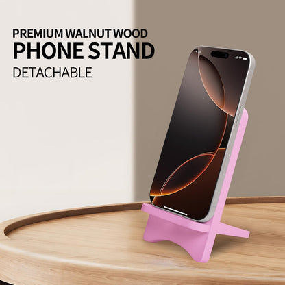 LUCKY BEAN Wood Phone Stand, Desktop Wooden Phone Holder, Portable Phone Stand for Desk, Compatible with iPhone & All Cell Phones (Walnut Wood)