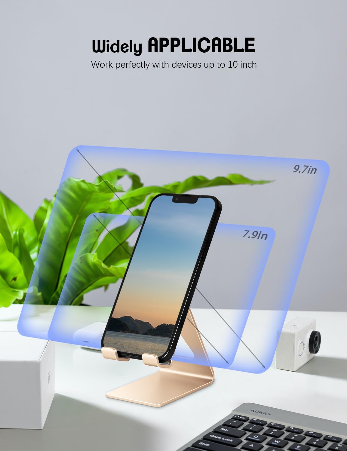 Aoviho Desk Cell Phone Stand Phone Holder, Aluminum Phone Cradle Dock for iPhone17 16 15 14 13 12 pro Mini 11 X Xs max 8 7 6 6s Plus SE Samsung All Smart Phones, Rose Gold
