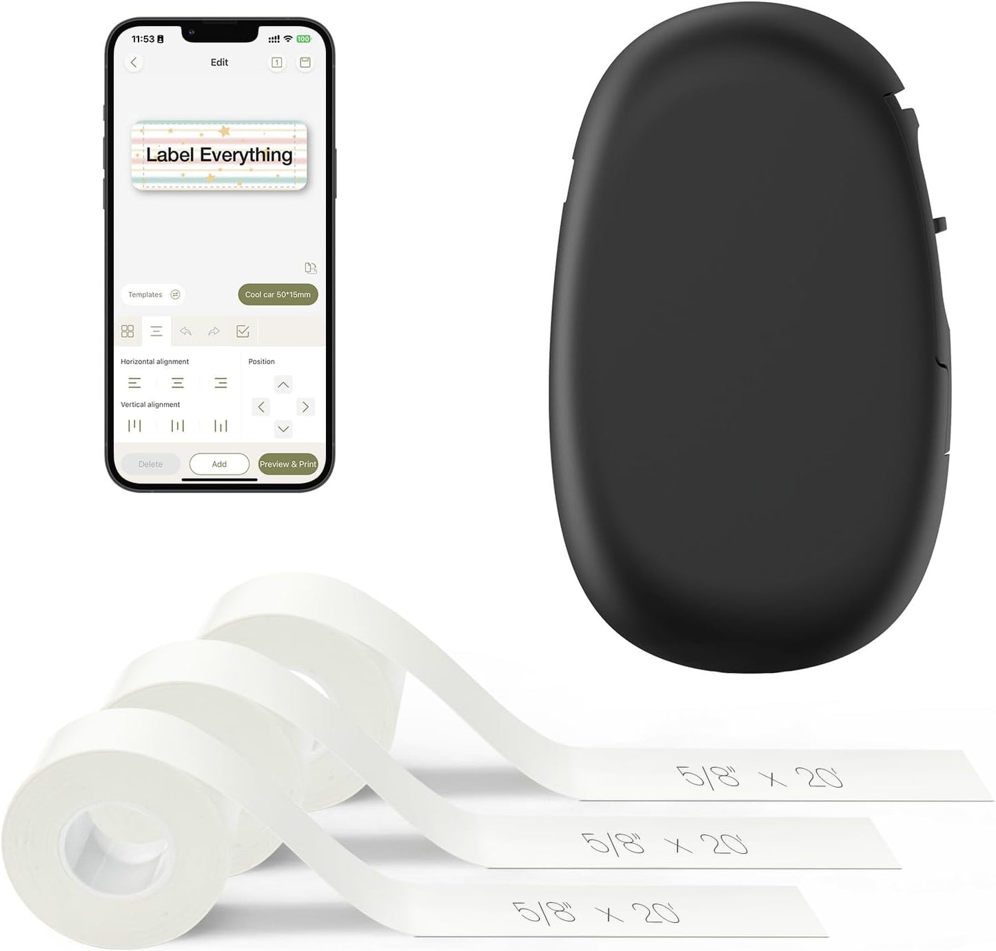 SUPVAN E10 Bluetooth Label Maker Machine with Tape, Continuous Waterproof Label, Versatile App with 35 Fonts and 1k+ Icons, Label Printer for Home, Kitchen, School, Office Organization, Green