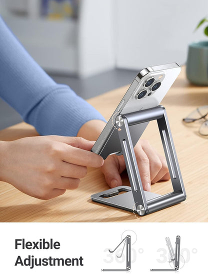 UGREEN Phone Stand for Desk Cell Phone Holder Adjustable Compatible with iPhone 17 Air/16/15/14/13 Pro Max/12 Mini/11/XS Max/XR/X/Nintendo Switch, Aluminum Metal Desktop Stand Portable, Space Grey