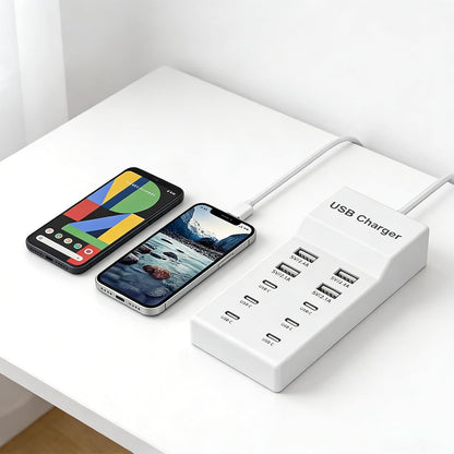 Desk USB Charger, 10 Port USB Charging Station, USB Wall Charger Station with USB-A, Organizer Charging Dock, Charger Power Adapter for Multiple Devices(US Plug)
