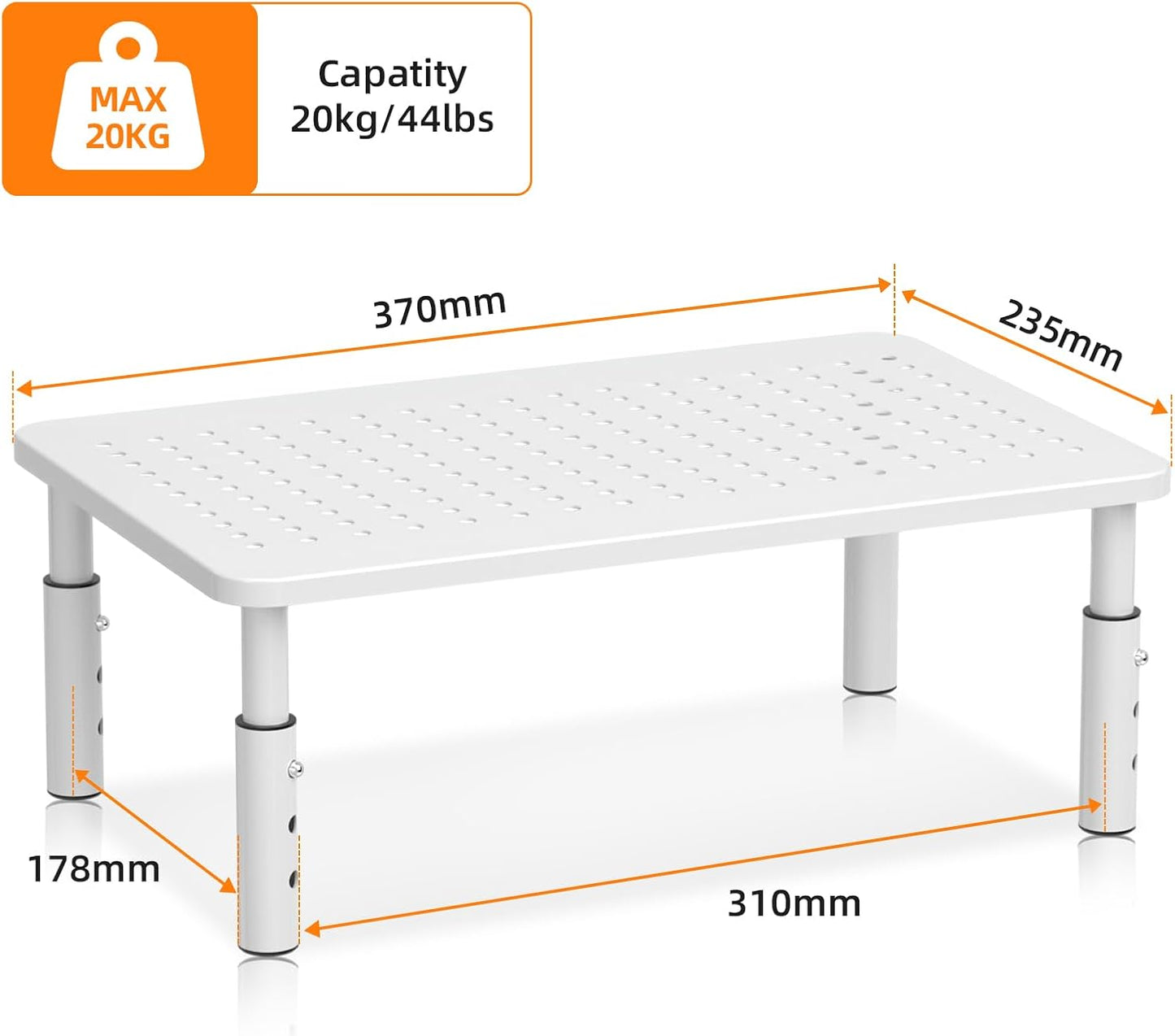 Bracwiser Monitor Stand Riser, Metal Computer Stand, 3 Height Adjustable Screen Riser with Mesh Platform for PS4, Laptop, Printer, Notebook and All Flat Screen, Holds Up to 20KG