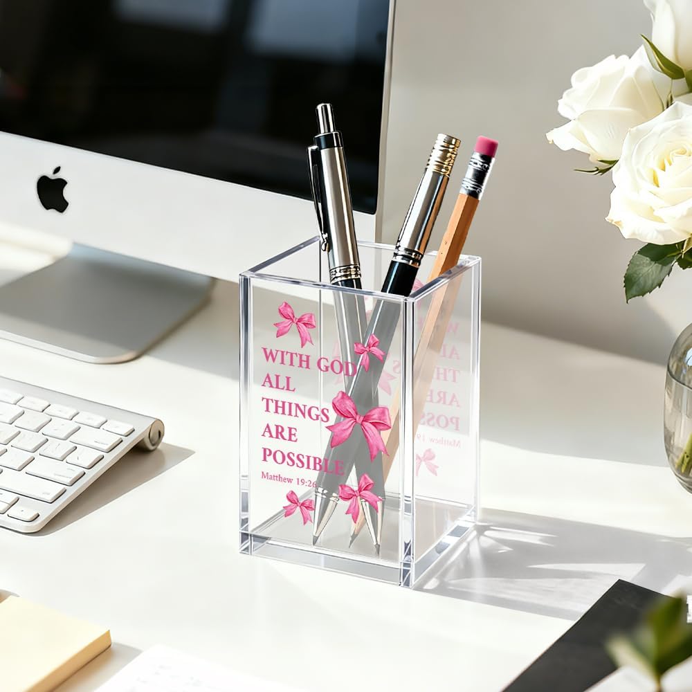 Just Breathe Acrylic Cosmetic Organizer Pen Holder, Anxiety Relaxing Acrylic Desk Holder Cup for Pen Pencil, Dandelion Desk Organizer, Mental Health Office Gifts for Coworker Leader Friend