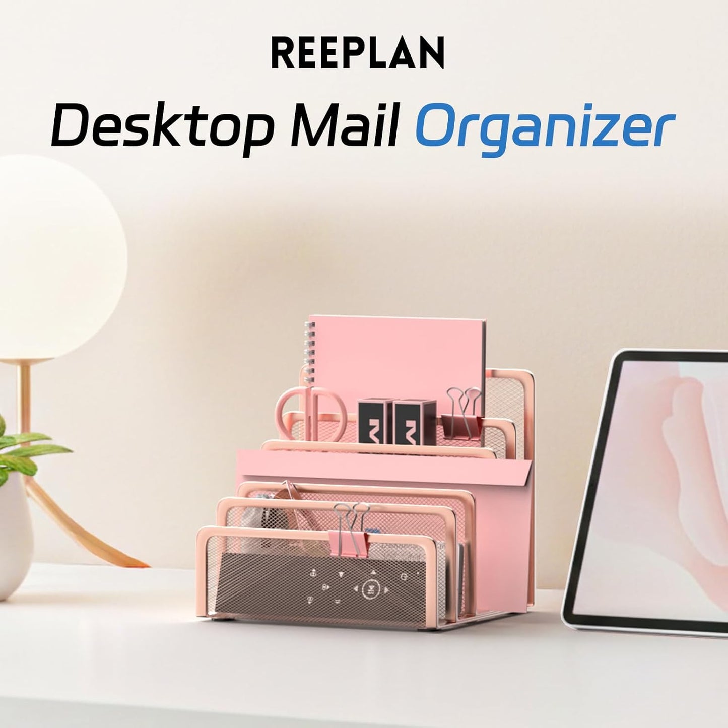 Mail Organizer Countertop with 5 Slot, Metal Mail Holder for Desk, File Holder Letter Sorter for Envelope, Bill and Document (Rose Gold)