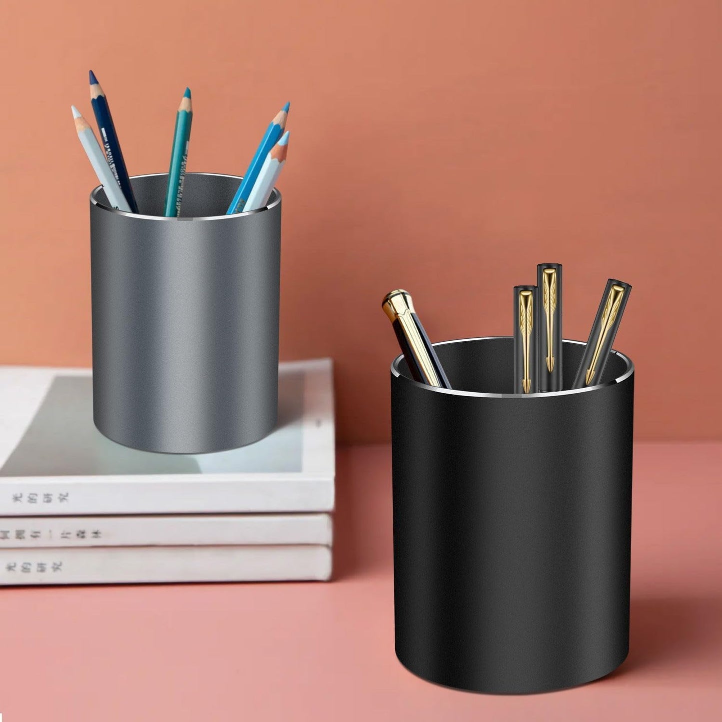 Pen holder, aluminum alloy waterproof pen holder, desktop simple and modern minimalist, multifunctional office supplies for families, kids and schools (blue)