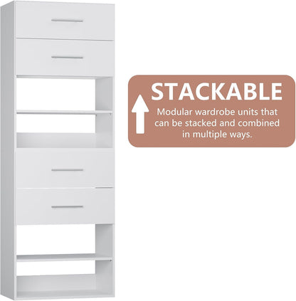 4-Drawer Stackable Storage Organizer Unit for Closet, Modular Wood Closet Storage Bins with Drawers, Closet She-lf Organizer Basket for Hanging Clothes, Wood, 25.5"W