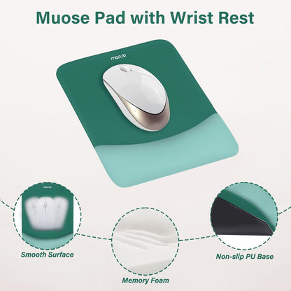 MOSISO Wrist Rest Support for Mouse Pad&Keyboard Set, Rectangular Ergonomic Mousepad Non-Slip Base Home/Office Pain Relief&Easy Typing Pad with Neoprene Cloth&Raised Silicone Lining, Green