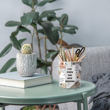 WAVEYU Ceramic Pen Holder for Desk Cute, Pencil Cup Pot Desk Organizer, Makeup Brush Holder for Women, Men, Kids, Desk Marble Decor for Office, Classroom, Home, Gray Golden