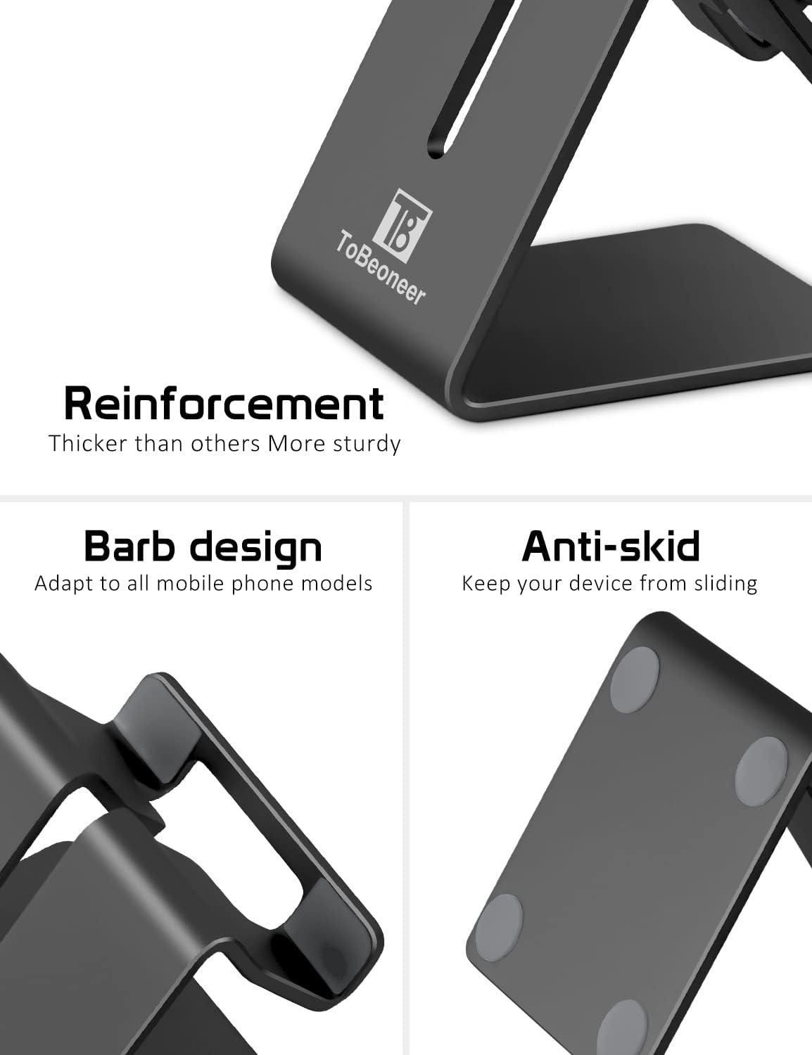 Desktop Cell Phone Stand Holder, Aluminum Solid Portable Universal Desk Stand for iPhone 16 15 14 13 12 11 X 8 7 6 Plus 5 Ipad 2 3 4 Mini Samsung Huawei All Mobile Smart Phone, Silver