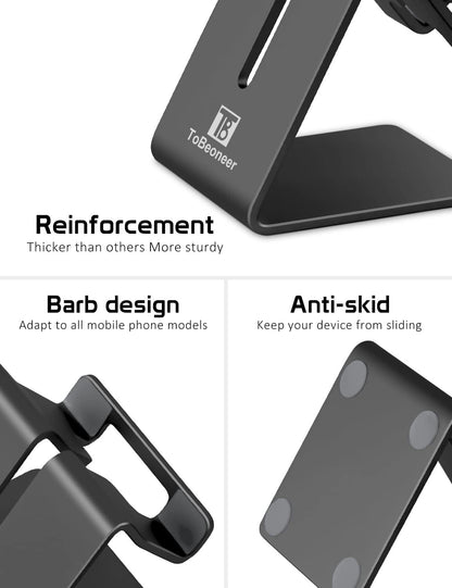 Desktop Cell Phone Stand Holder, Aluminum Solid Portable Universal Desk Stand for iPhone 16 15 14 13 12 11 X 8 7 6 Plus 5 Ipad 2 3 4 Mini Samsung Huawei All Mobile Smart Phone, Silver