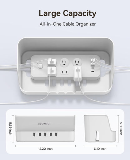 ORICO Cable Management Box with Phone Stand Lid, Large Cord Organizer Case for Hiding Power Strips & Surge Protectors, Heat Dissipation Desktop Wire Hider for Home, Office, School - PB02