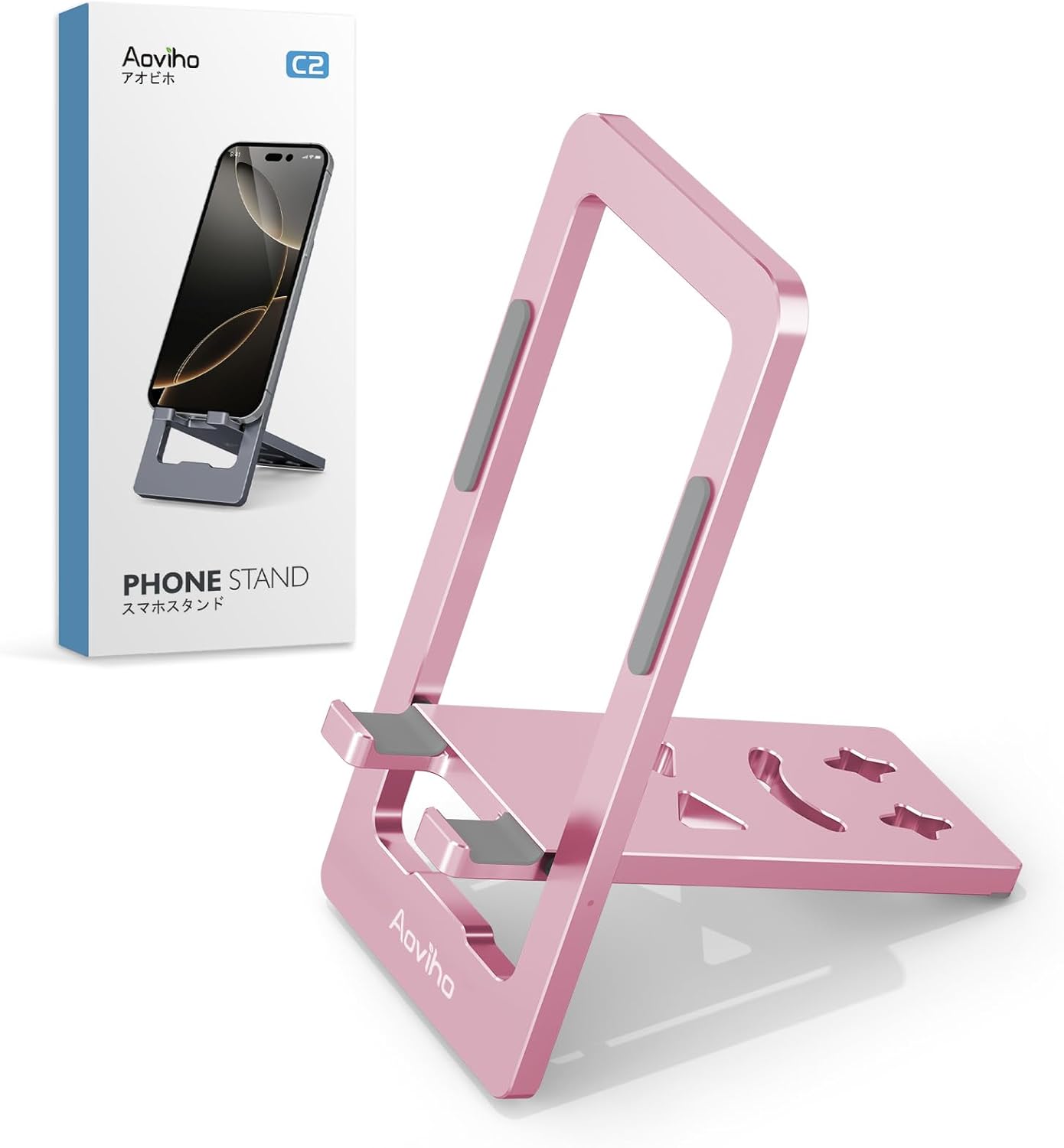 Aoviho Phone Stand for Desk, Ultra-Thin Foldable Aluminum Phone Holder, Portable Travel & Office Cell Phone Stand Compatible with iPhone 17 16 15 14 13 12 Pro Max, Fits 3.7"-7" Devices, Black