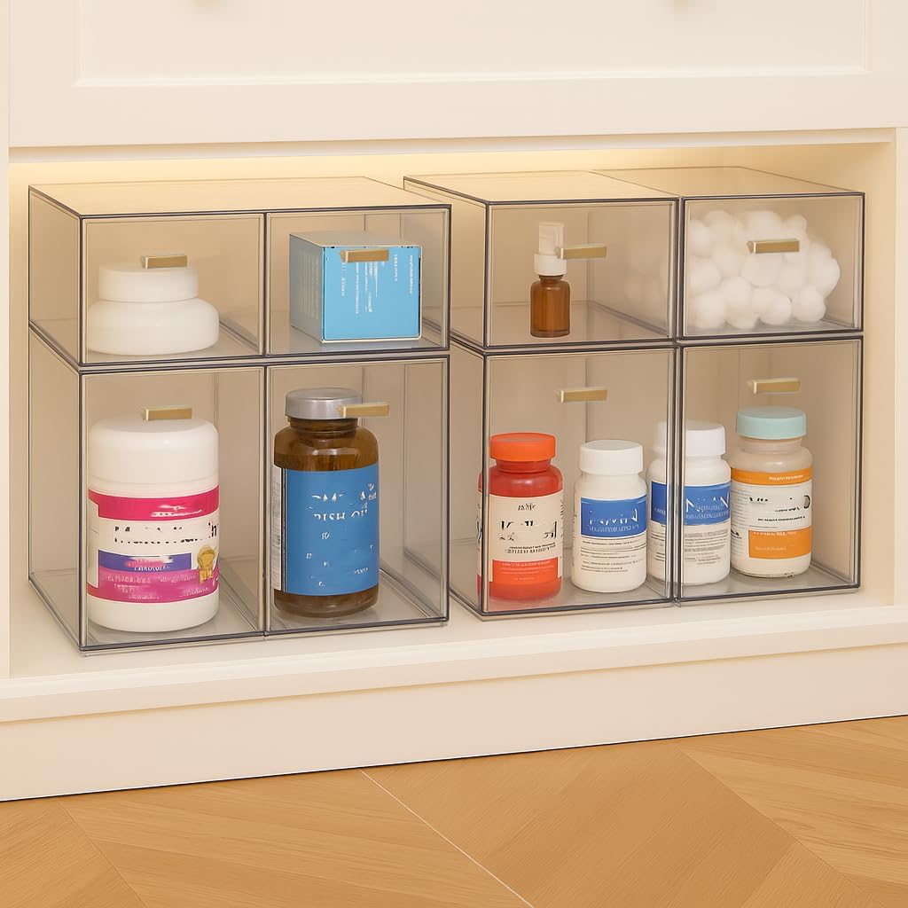 LALOBLUE Set of 5 Stackable Storage Drawers, Clear Acrylic Organizer Bins for Beauty Supplies, Perfect for Makeup Vanity, Undersink, Kitchen, Cabinet,Pantry Organization and Storage