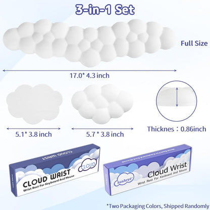 Sushret Cloud Wrist Rest for Keyboard and Mouse, Memory Foam PU Leather Keyboard Wrist Rest with Ergonomic Support, Non-Slip Base, Cute Arm Rest Pad & Palm Cushion, Office Desk Accessory, White