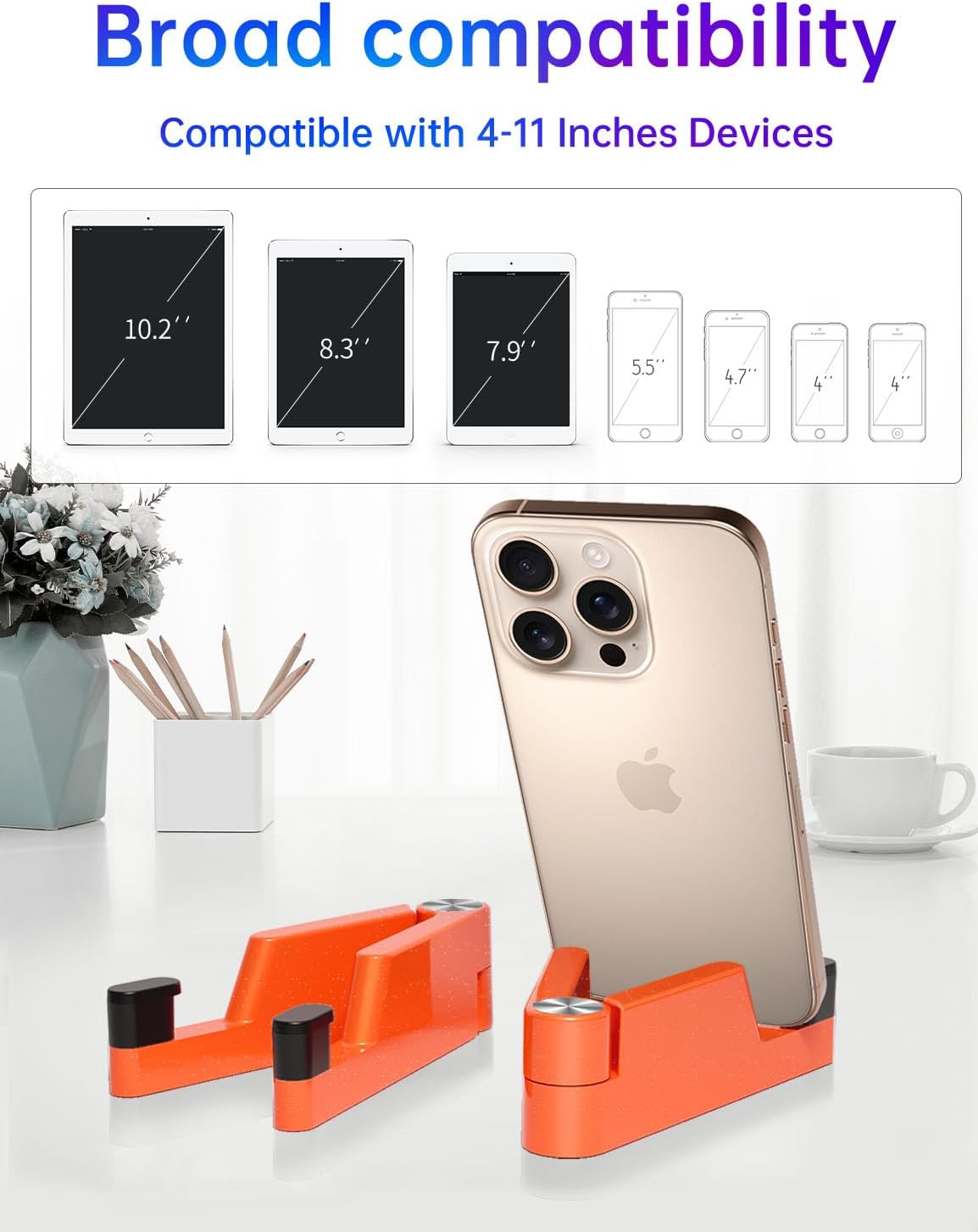Phone Stand for Desk, Foldable Portable iPhone Stand, Cell Phone Stand Aluminum Phone Holder Cradle Dock for Desk/Travel, Desktop Phone Holder Compatible with iPhone 17 Pro Max 16 15 14 Galaxy S24 S23